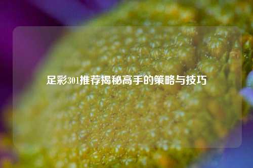 足彩301推荐揭秘高手的策略与技巧